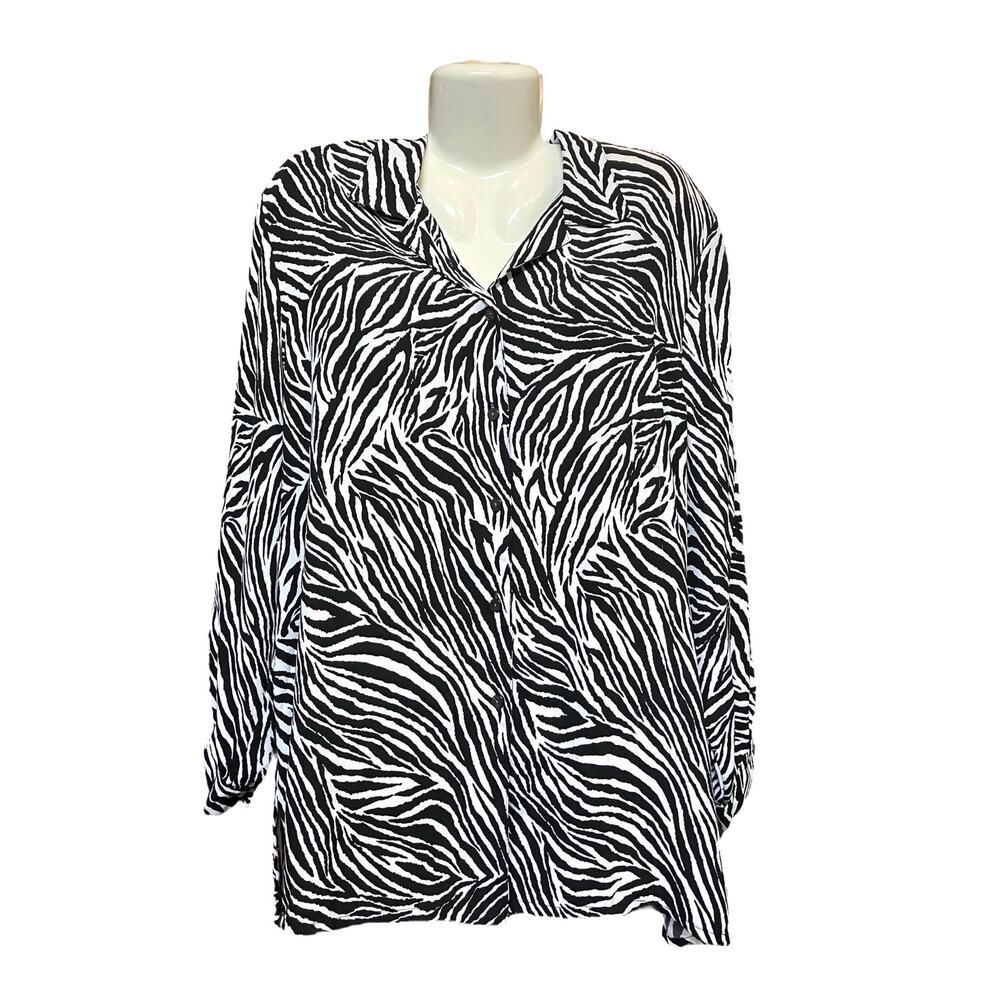Allison Daley Women's Zebra Print Long Sleeve Button-Up Blouse | Size 20W